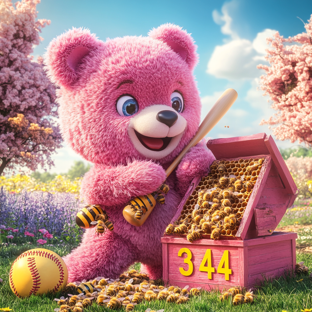 Pink Fluffy Teddy Bear Baseball Beekeeper