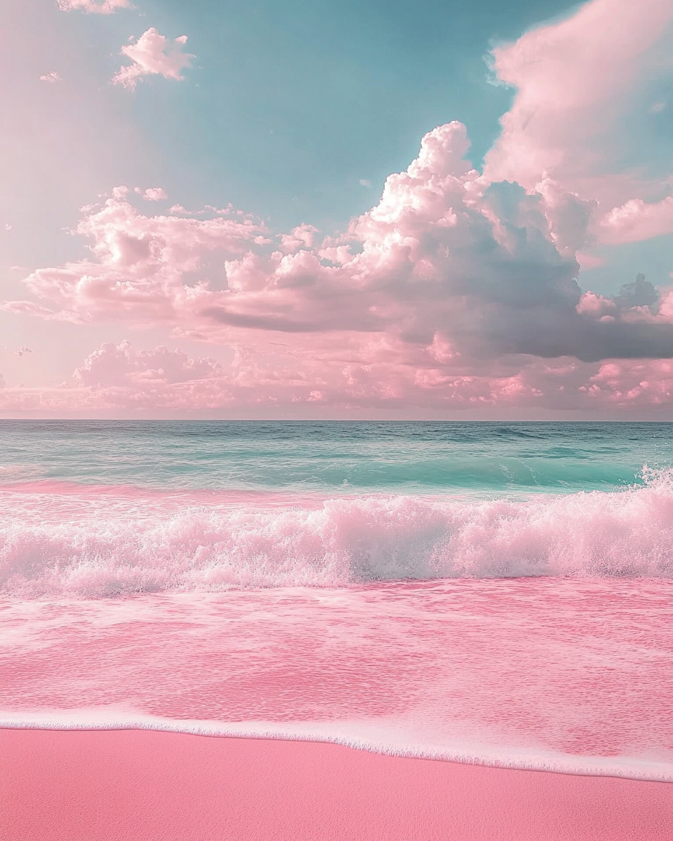 Pink Sunset Beach Clouds Turquoise View