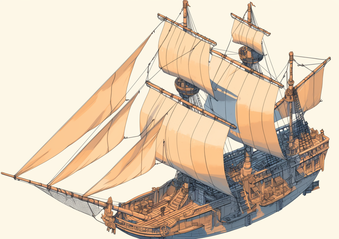 Isometric Cartoon Pirate Ship Model