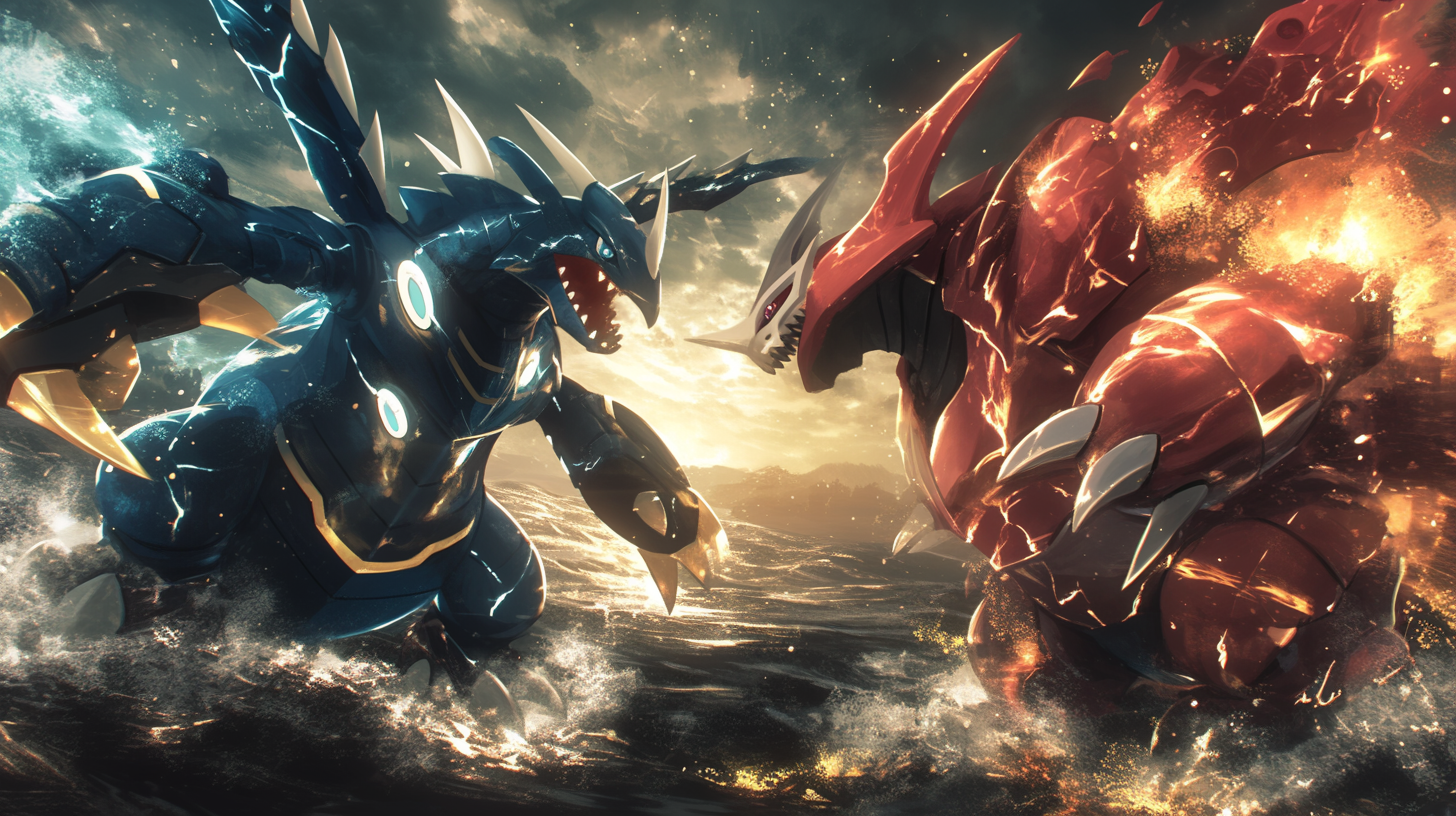 Kyogre and Groudon intense battle