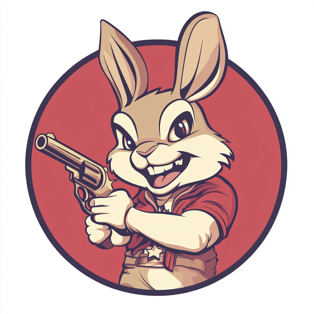 Cute rabbit holding gun logo