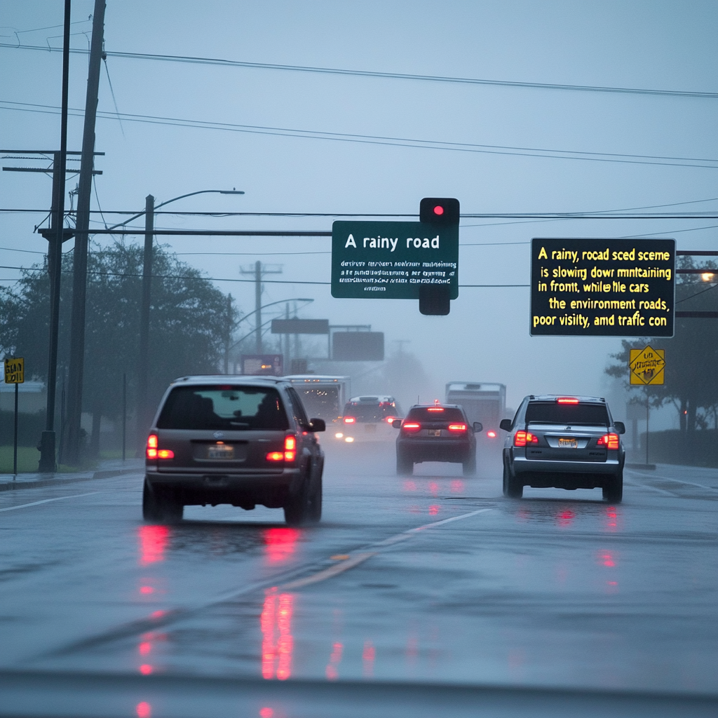 Driver on Rainy Foggy Road