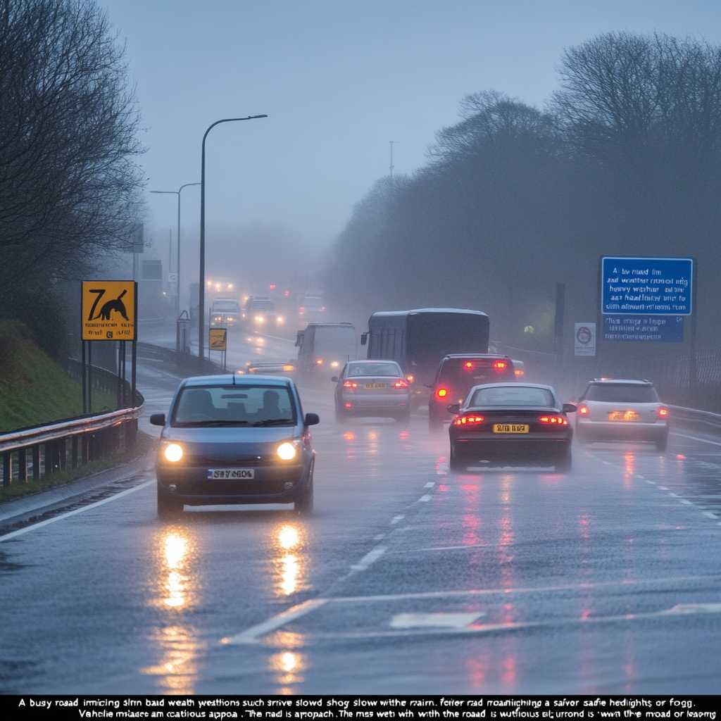 Rainy Road Traffic Lights Scene