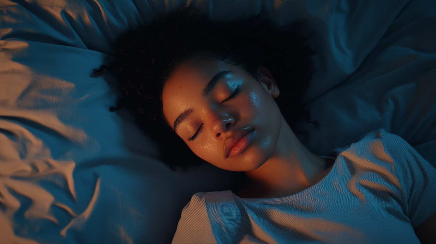 Black woman peacefully sleeping in bed