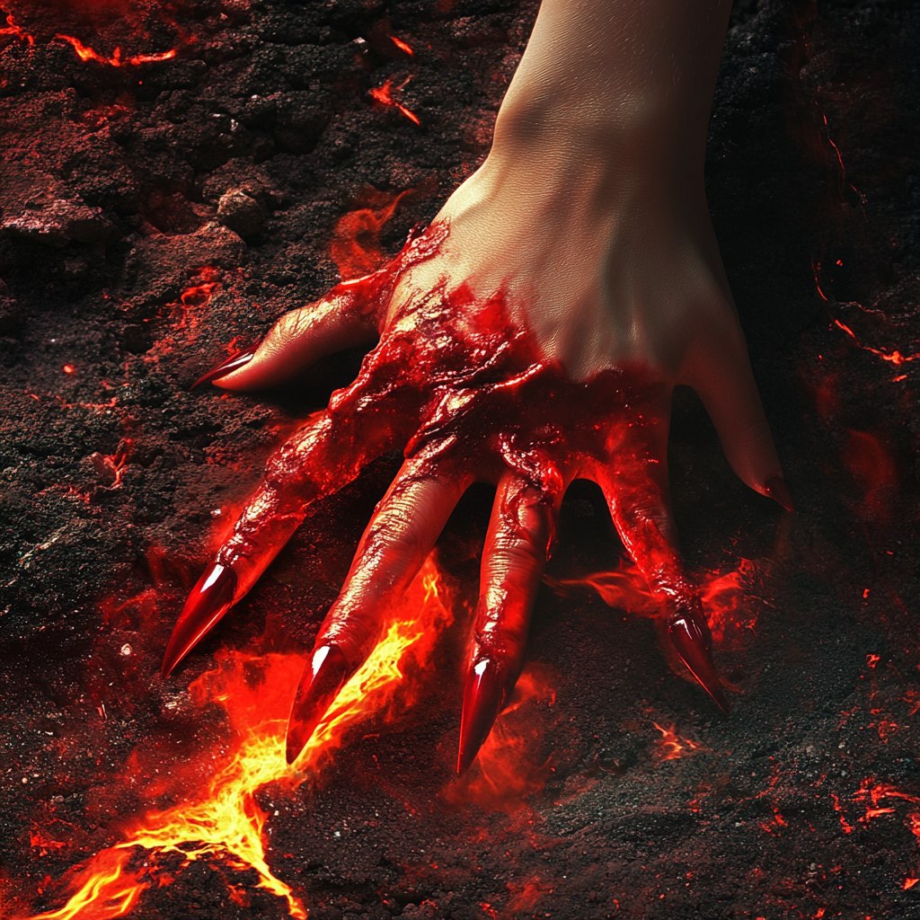 Red Female Hand Flames Ground