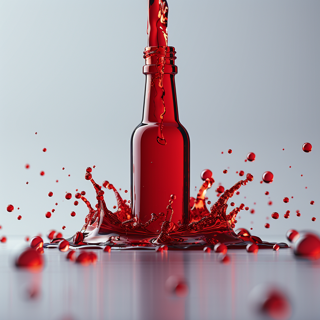 Red liquid glass flask minimalism