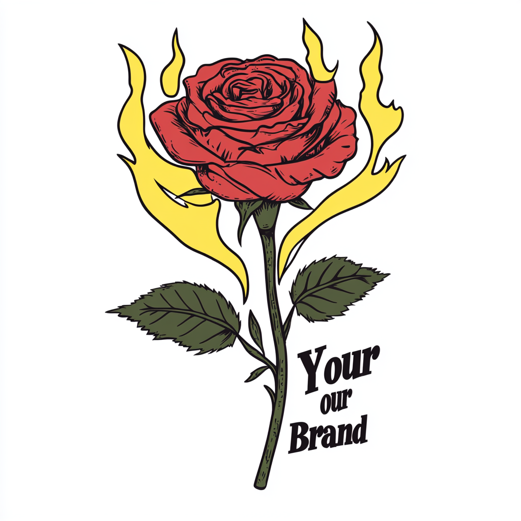 Red rose yellow flames logo design