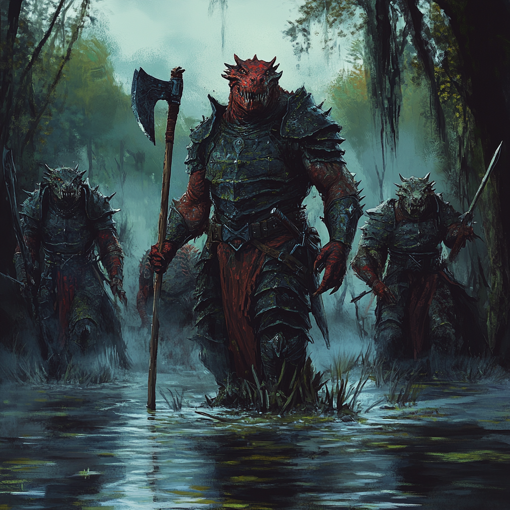 Tall humanoid group in swamp