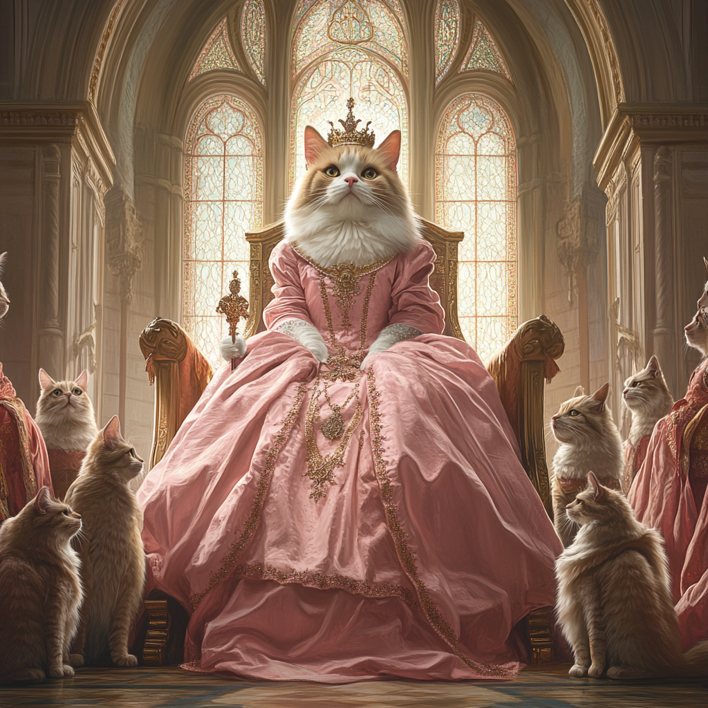 British longhair cat in pink gown