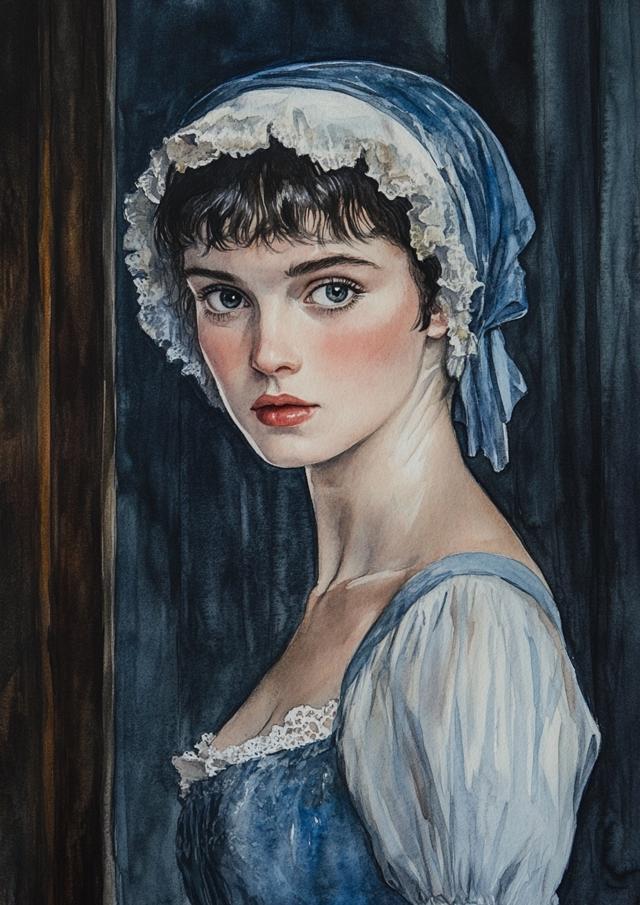 Regency woman in blue dress