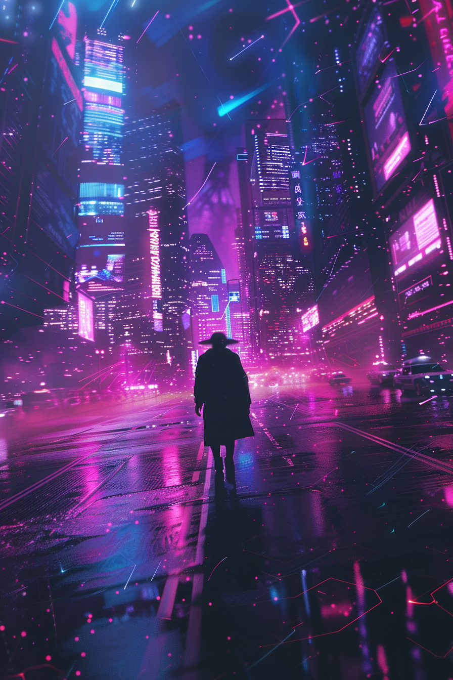 Neon Cyberpunk Cityscape Silhouette Design