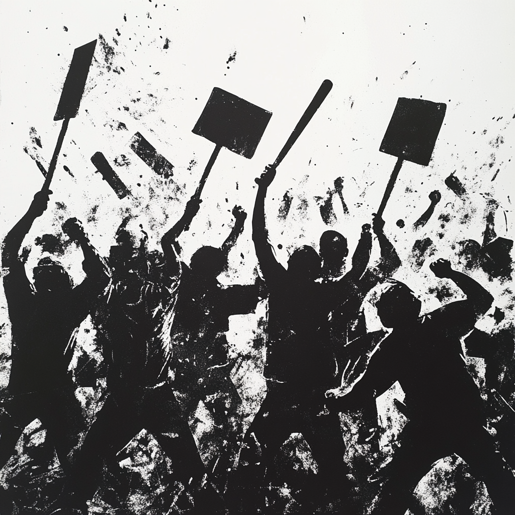 Rioting Protesters Stencil Art Photo