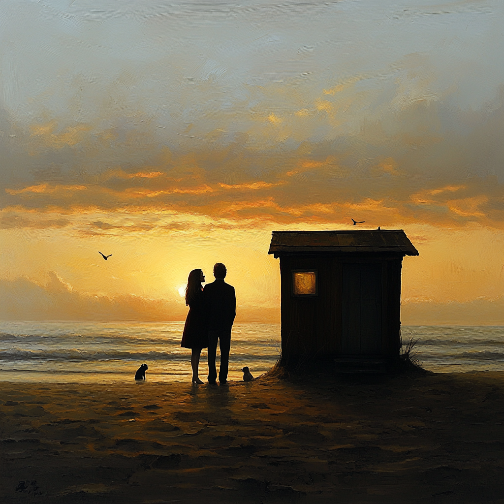 Couple on beach at sunrise