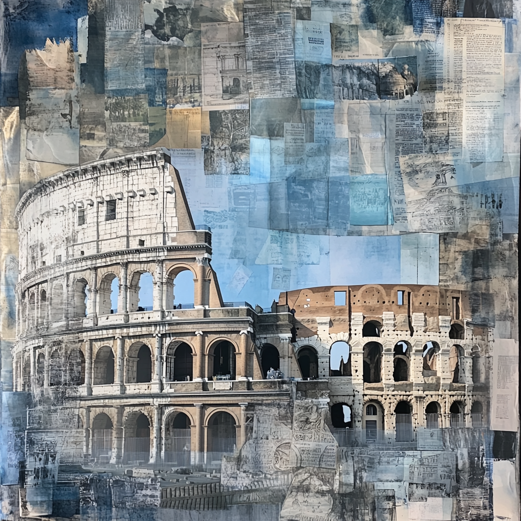 Rome Ancient Buildings Collage Gray Tones