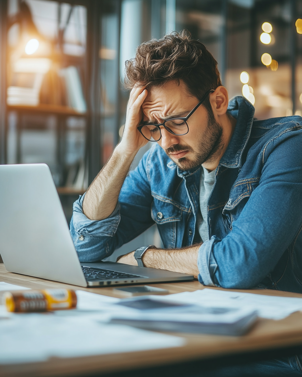 Man sitting sadly at desk