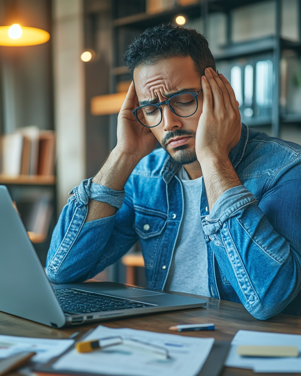 Sad man at office desk