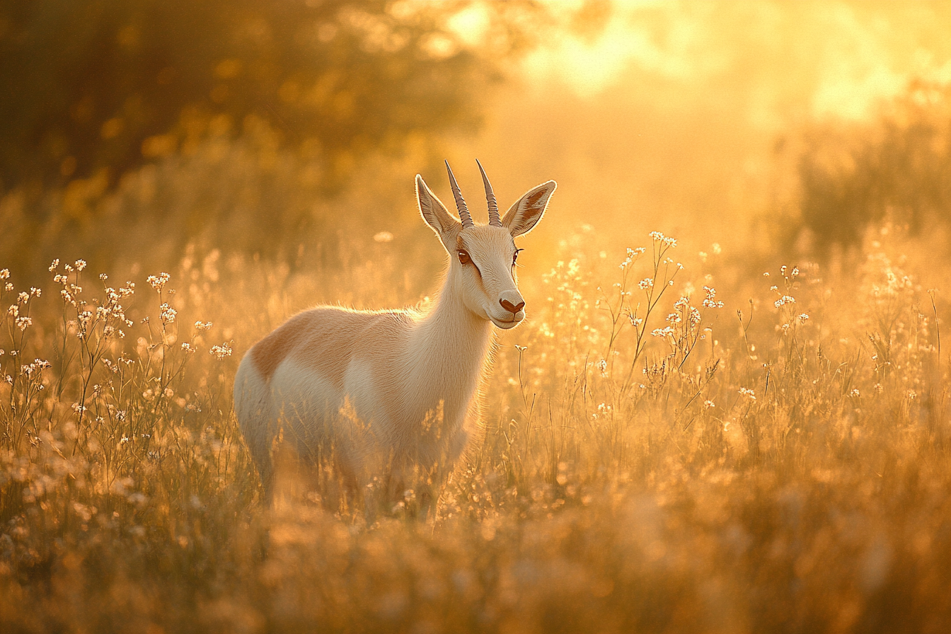 Enchanted sunset with saiga antelope