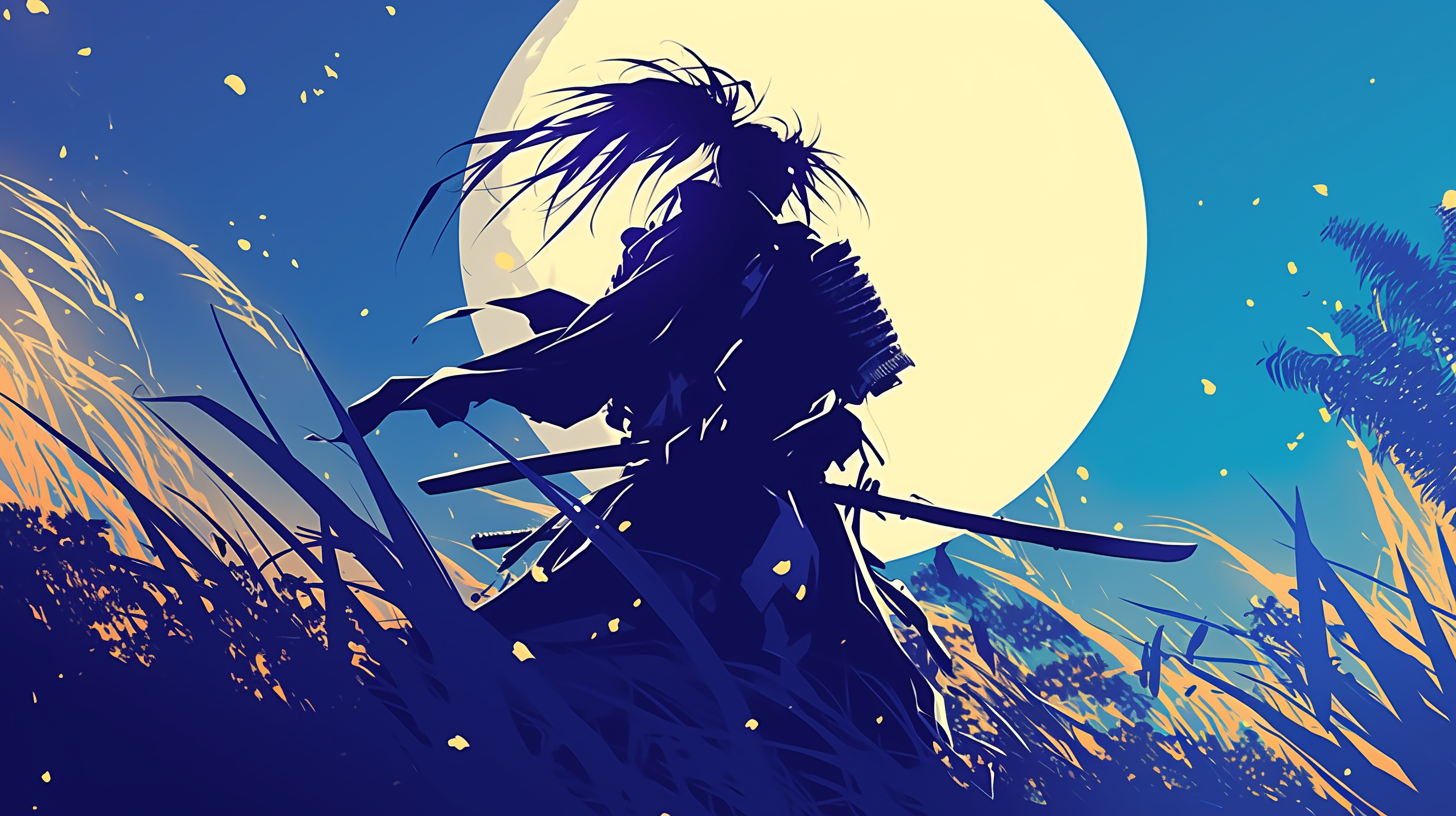 Strong Samurai Silhouette Moonlight Background