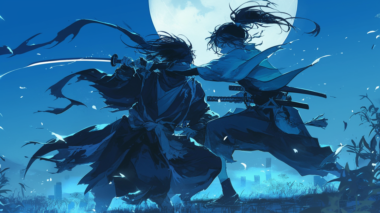 Samurai Ninja Duel Moonlight Shadows