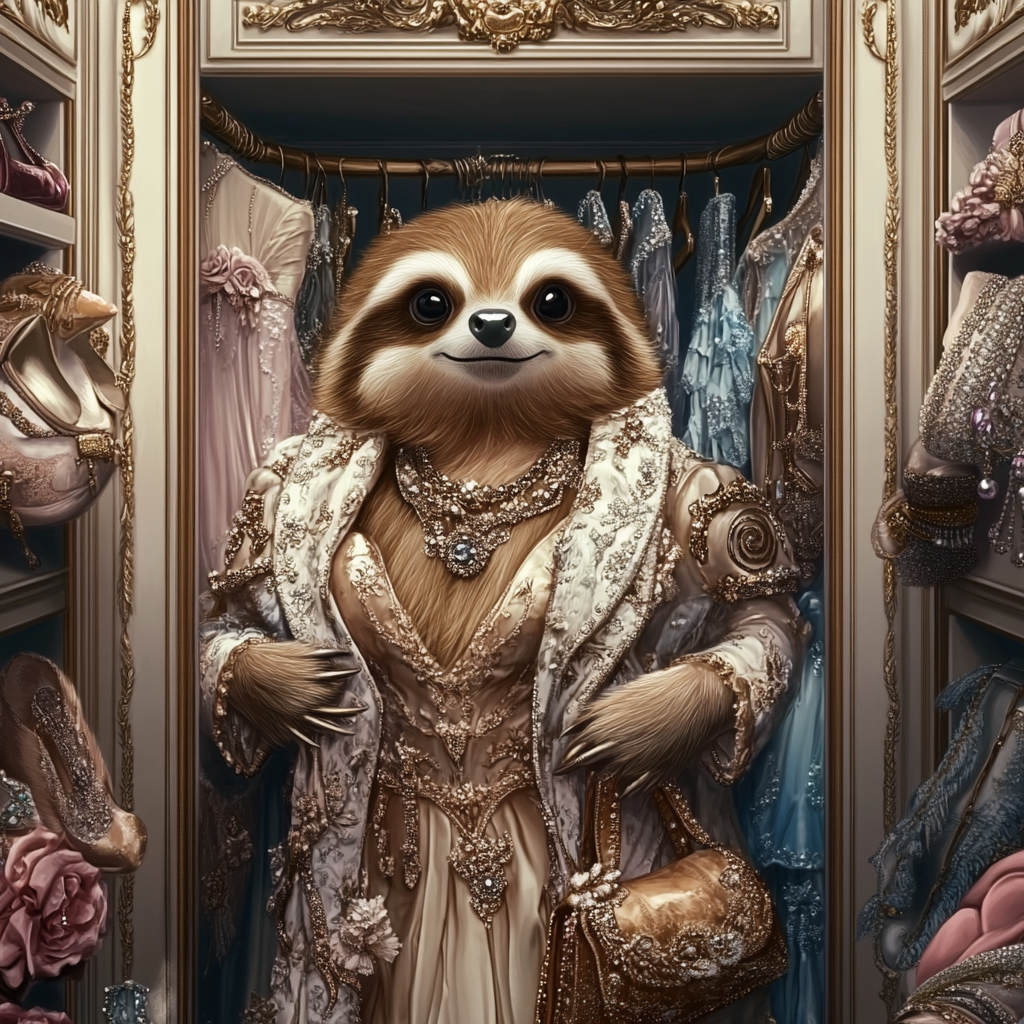 Sassy Sloth in Luxury Walk-in Closet