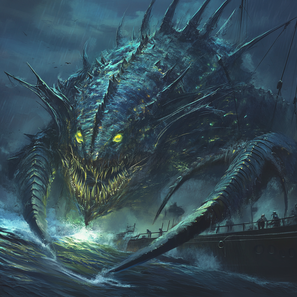 Massive segmented sea monster illustration