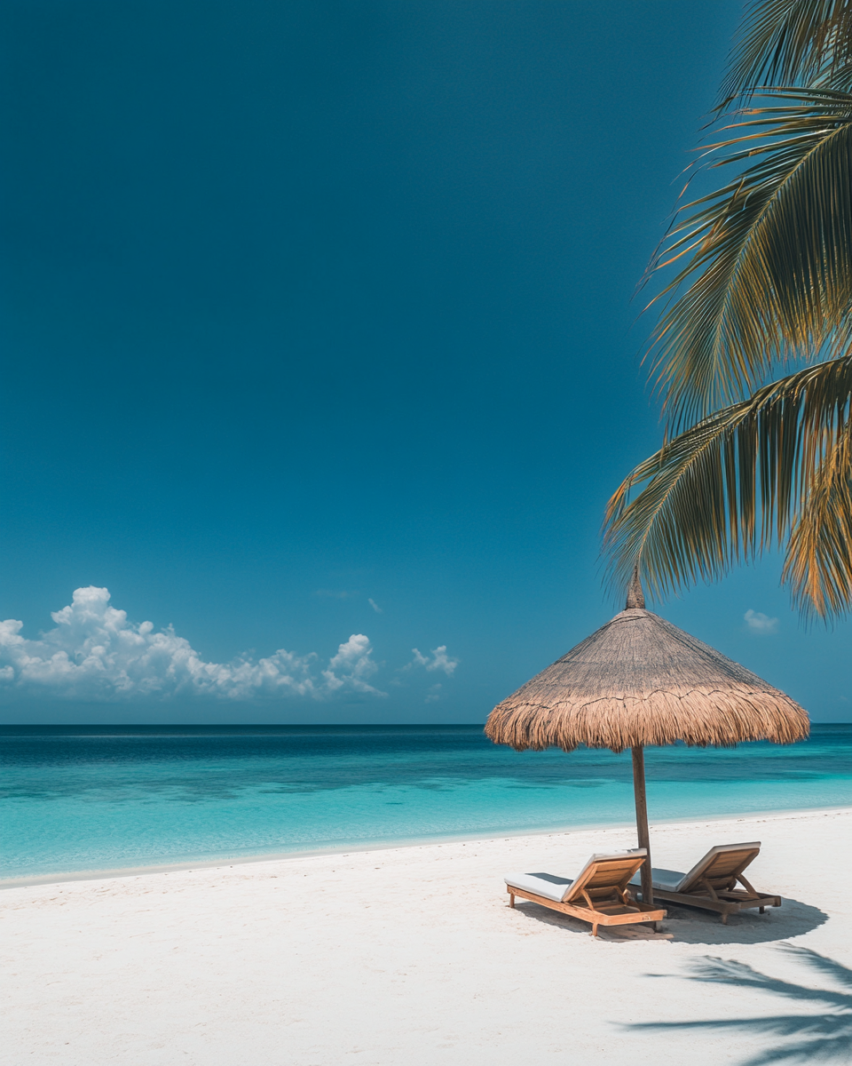 Beach scene with palm trees