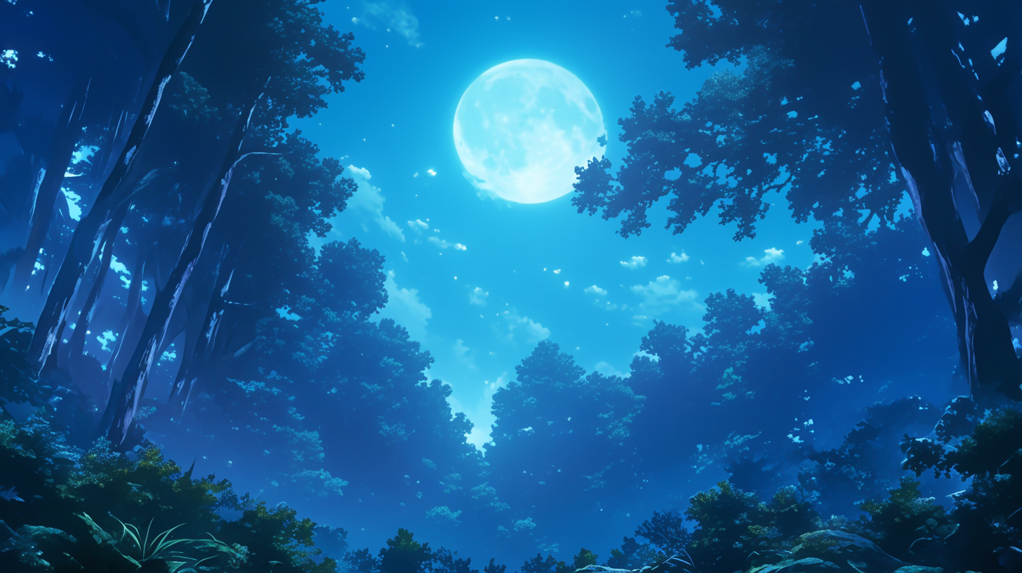 Serene Full Moon Forest Scene