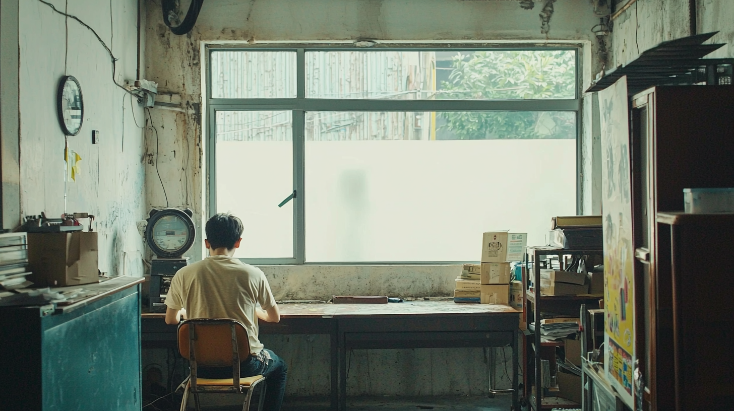 Young worker leaving simple room