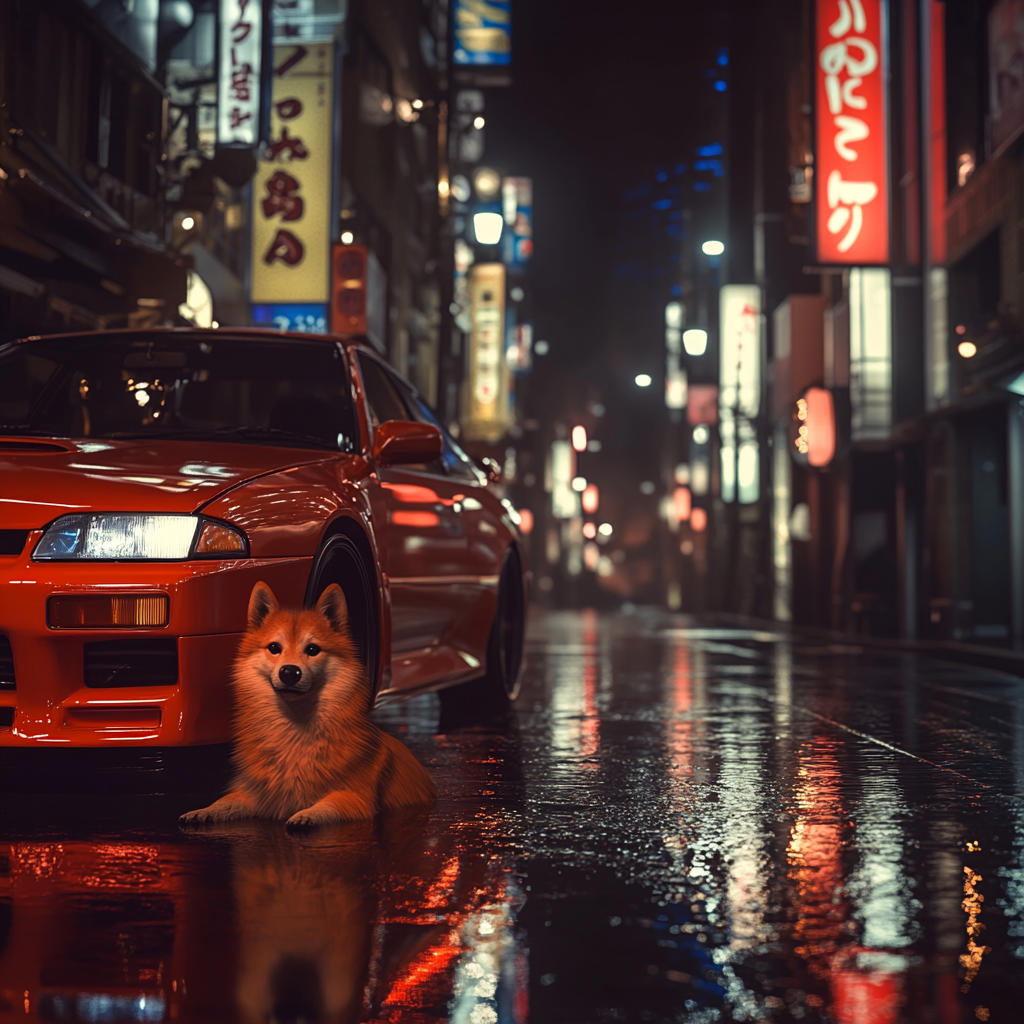 Shiba Inu by Japanese car