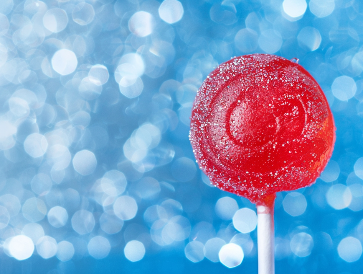 Red lollipop on blue background