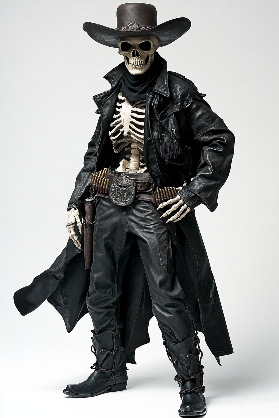 Skeleton man in cowboy outfit