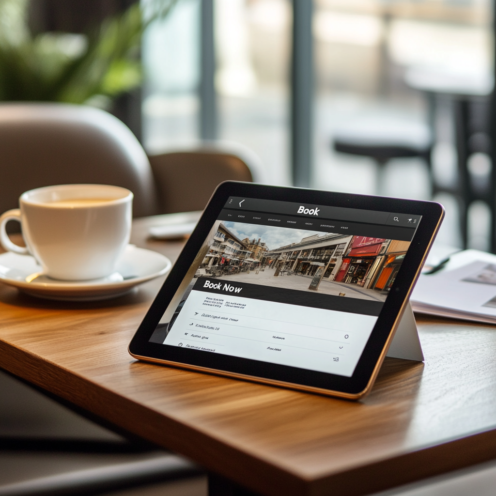 Tablet showing hotel booking interface