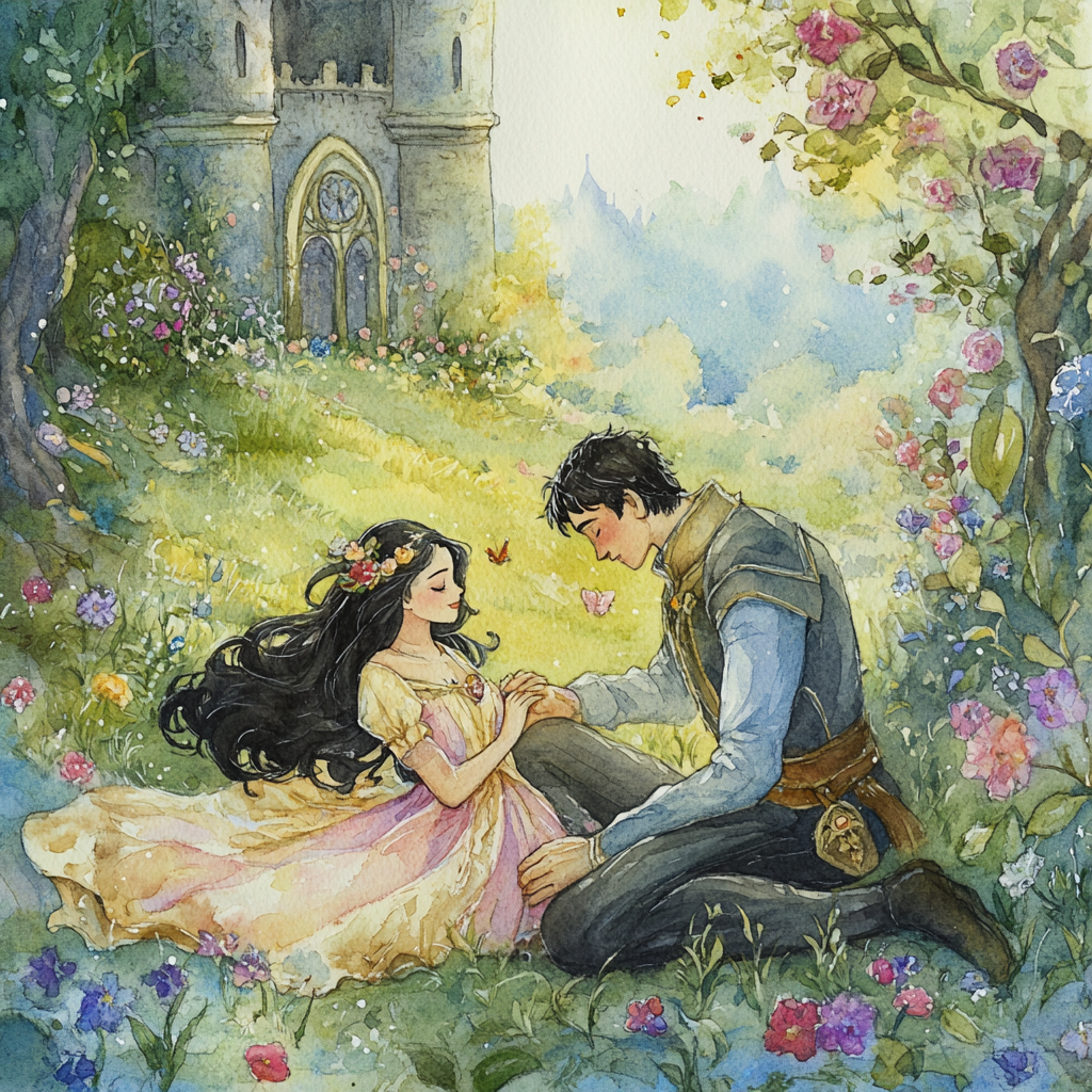 Watercolor Sleeping Beauty Prince Illustration