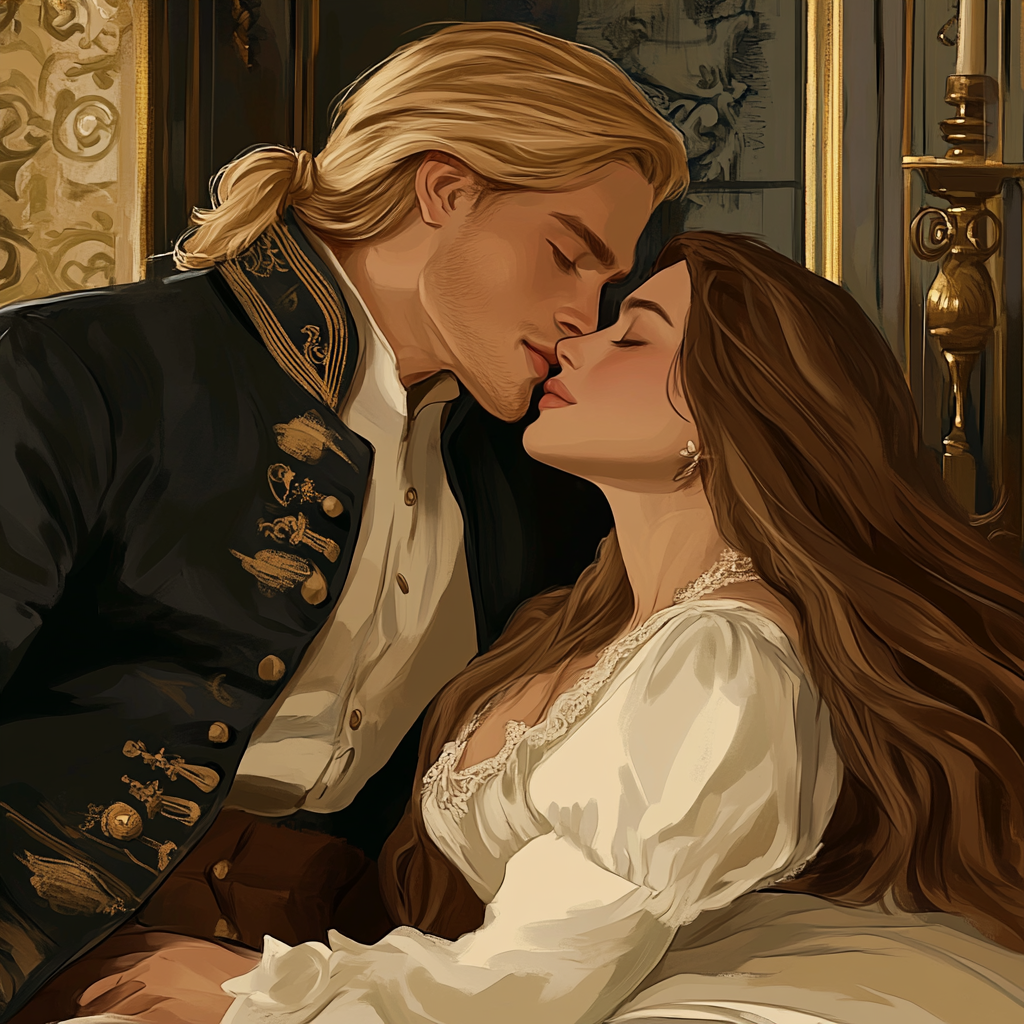 Woman kissing sleeping prince illustration