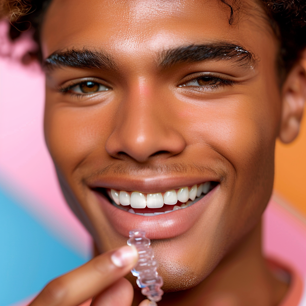 Young man with clear aligner