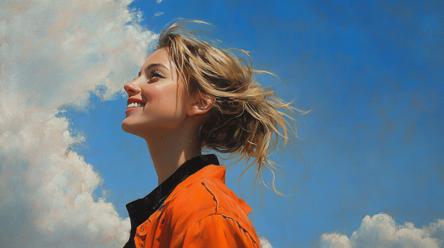 Young woman in orange jacket smiling