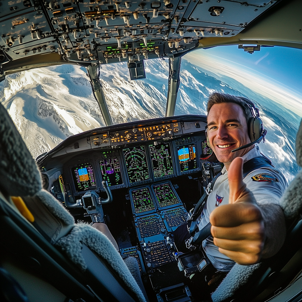 Smiling pilot giving thumbs up