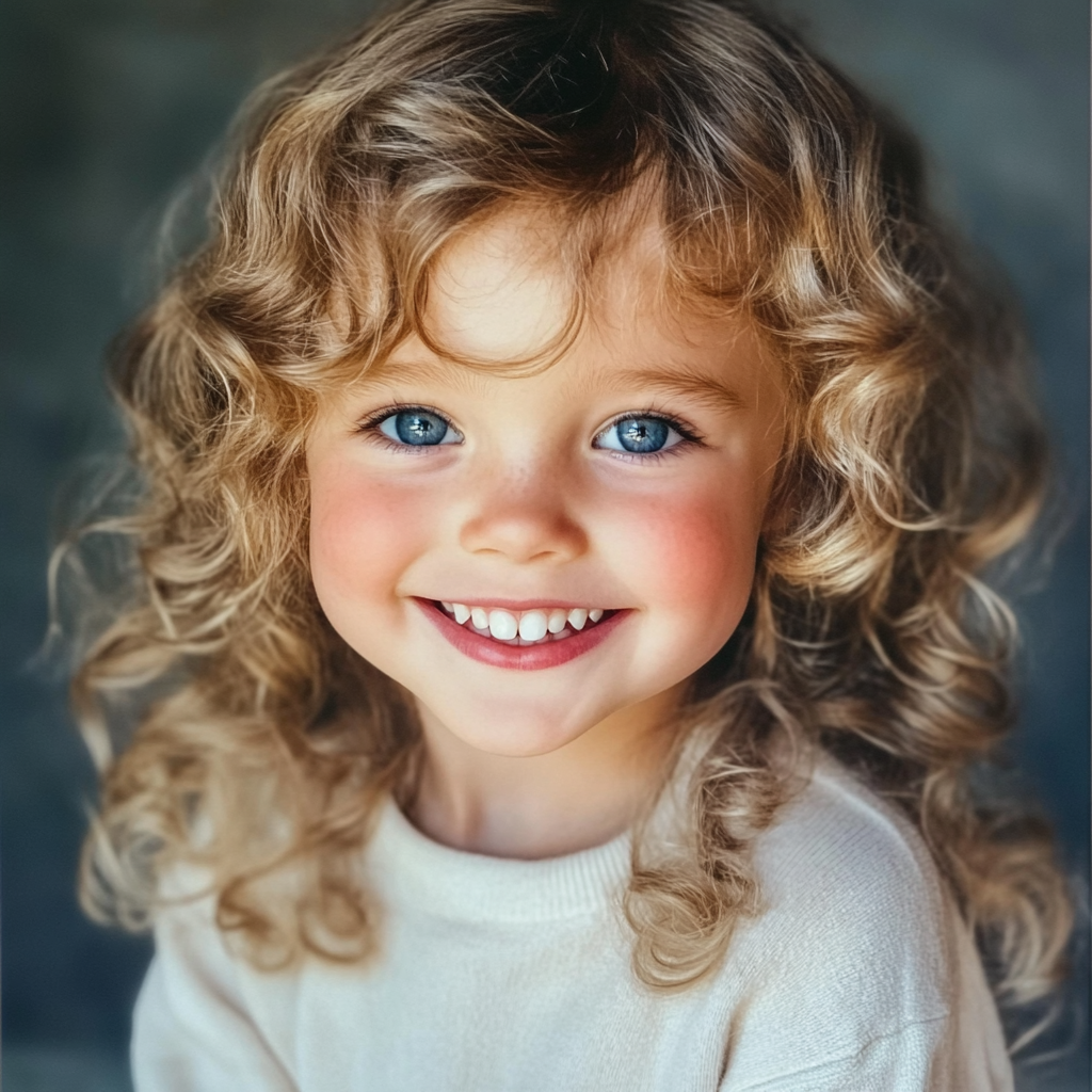 Smiling white girl with curly hair