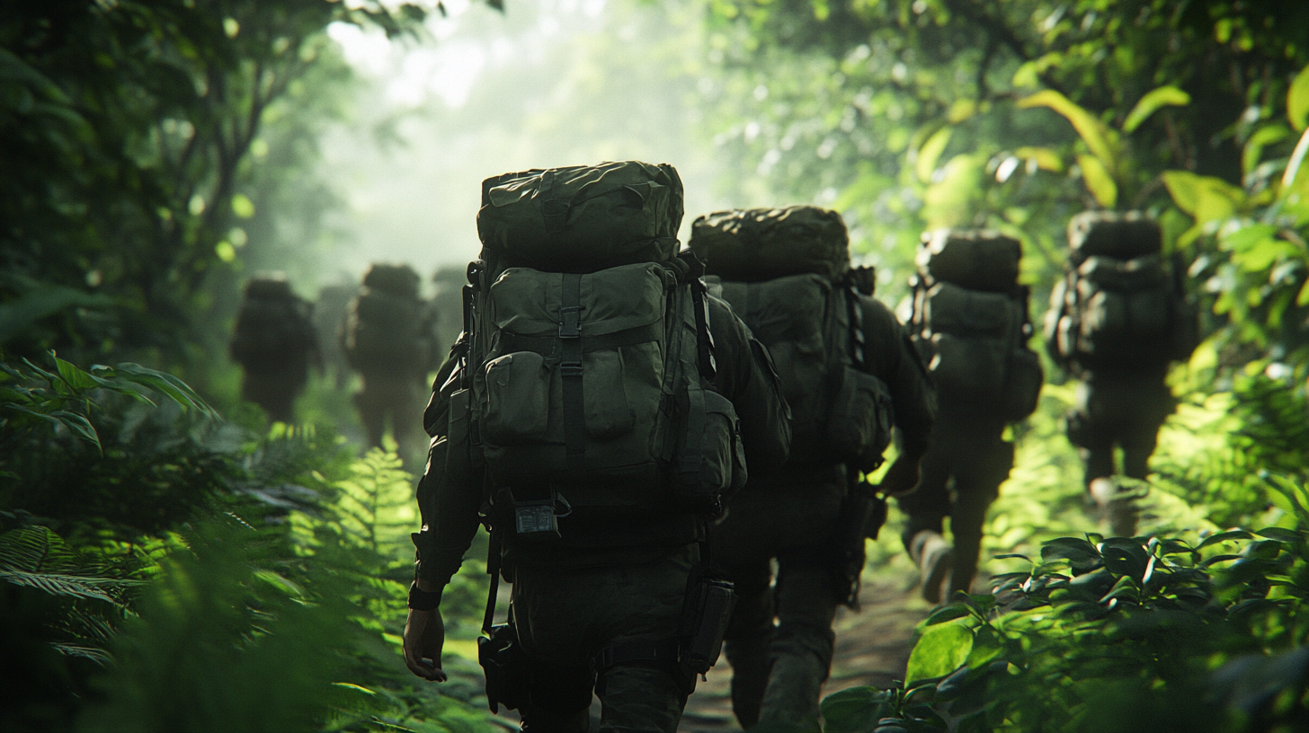 Soldiers in Jungle with Backpacks