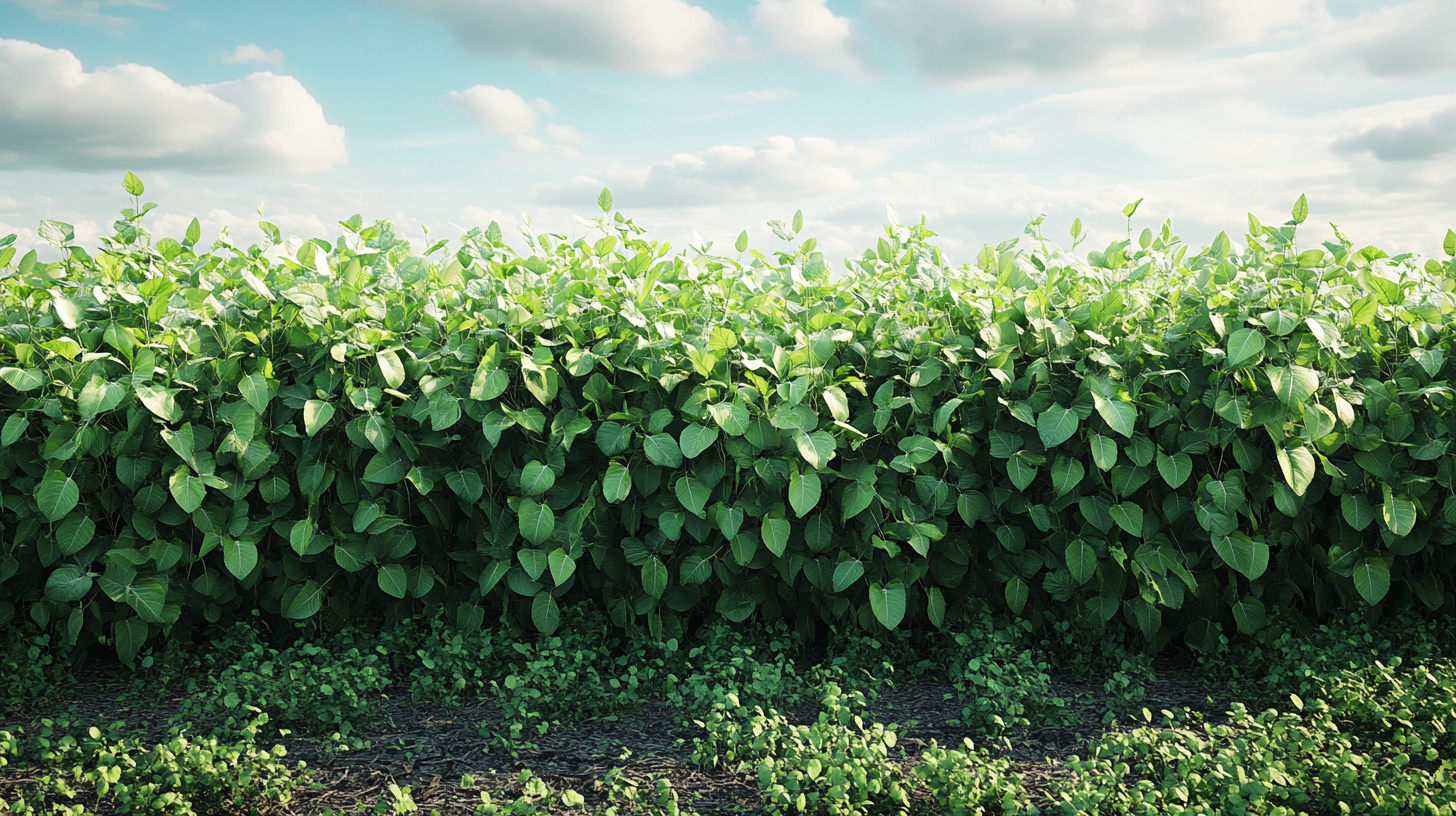 soybean plants in perfect rows reaching to the sky