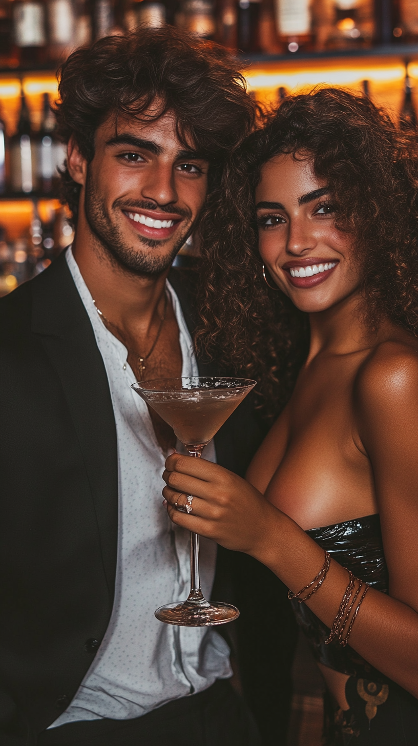 Spanish couple at bar smiling