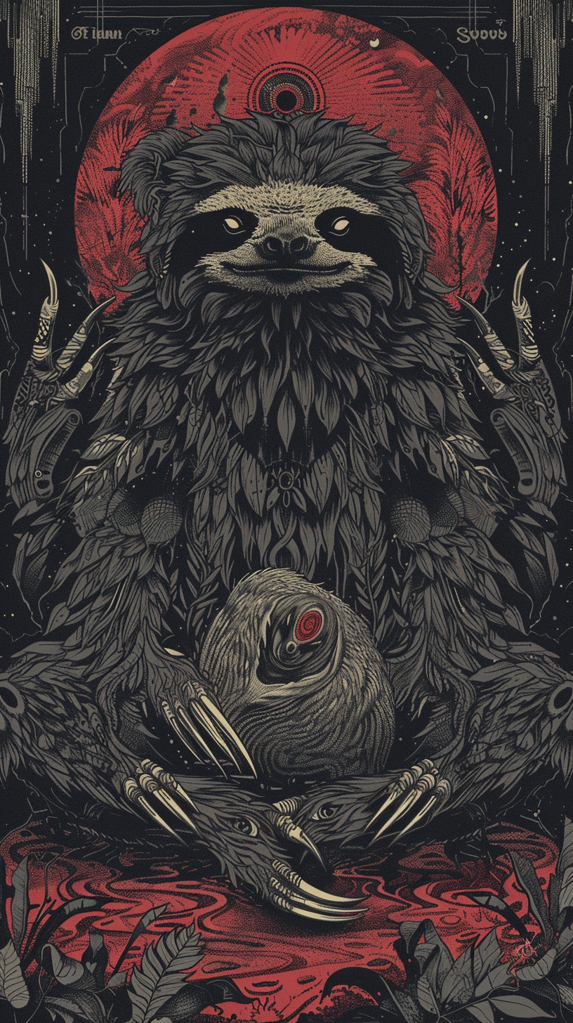 Hand-drawn spiritual sloth creature