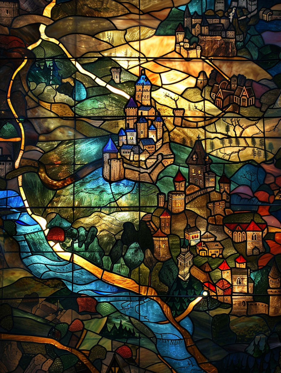 Colored stained glass kingdom map