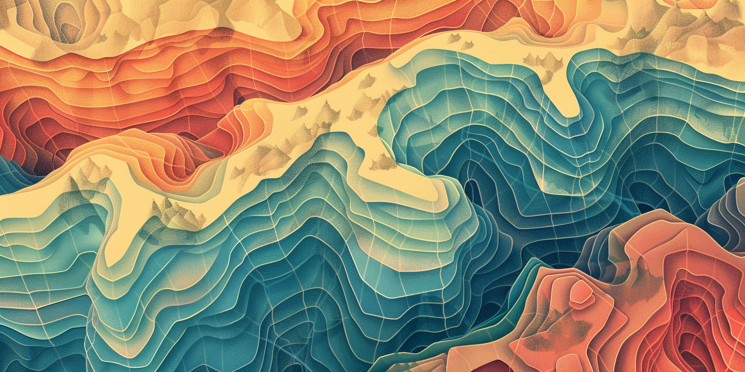 Colorful topographical map of mountain range