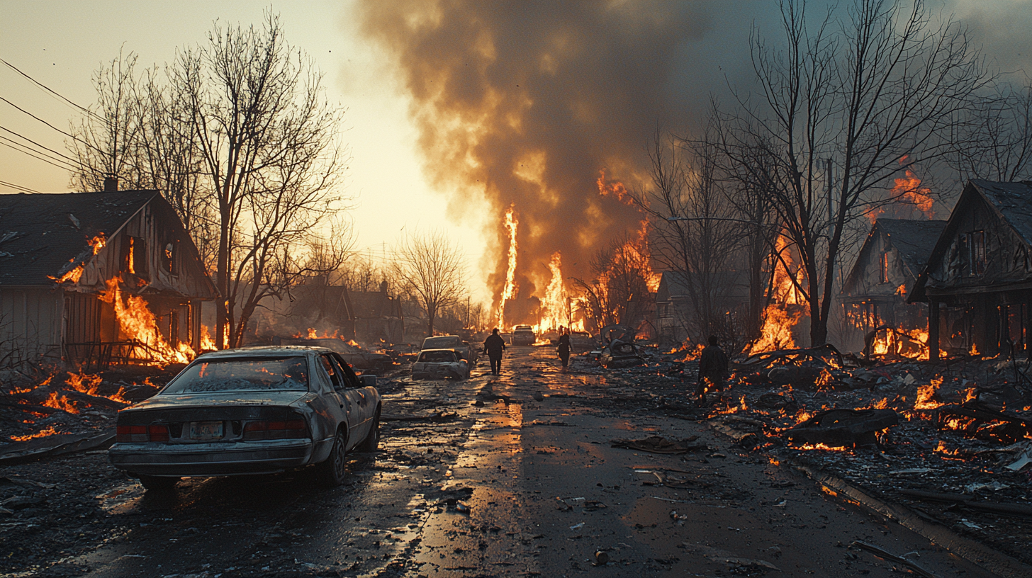 Burning Suburban Houses Photo