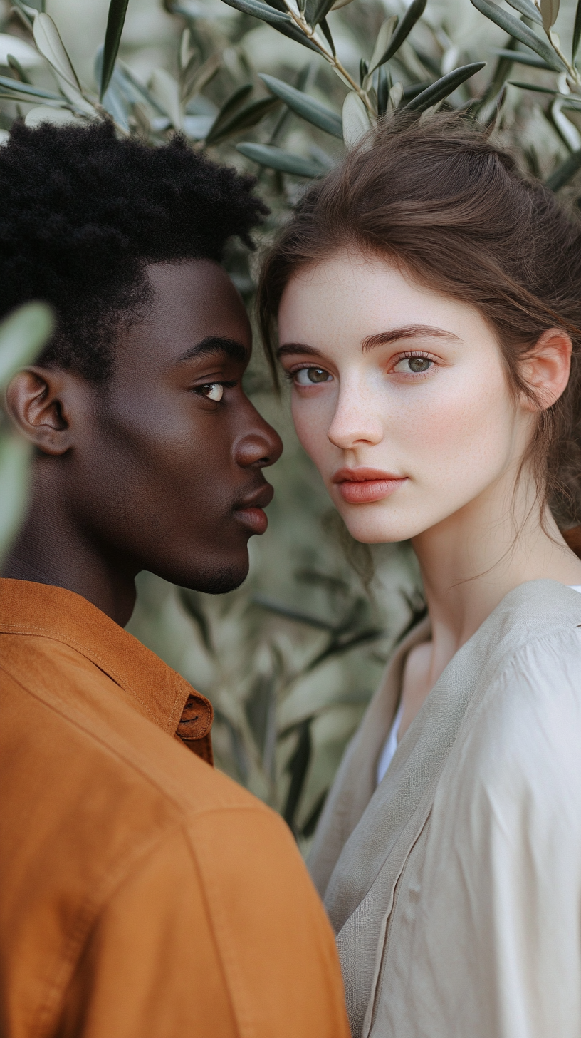 Sudanese man and brunette woman in love