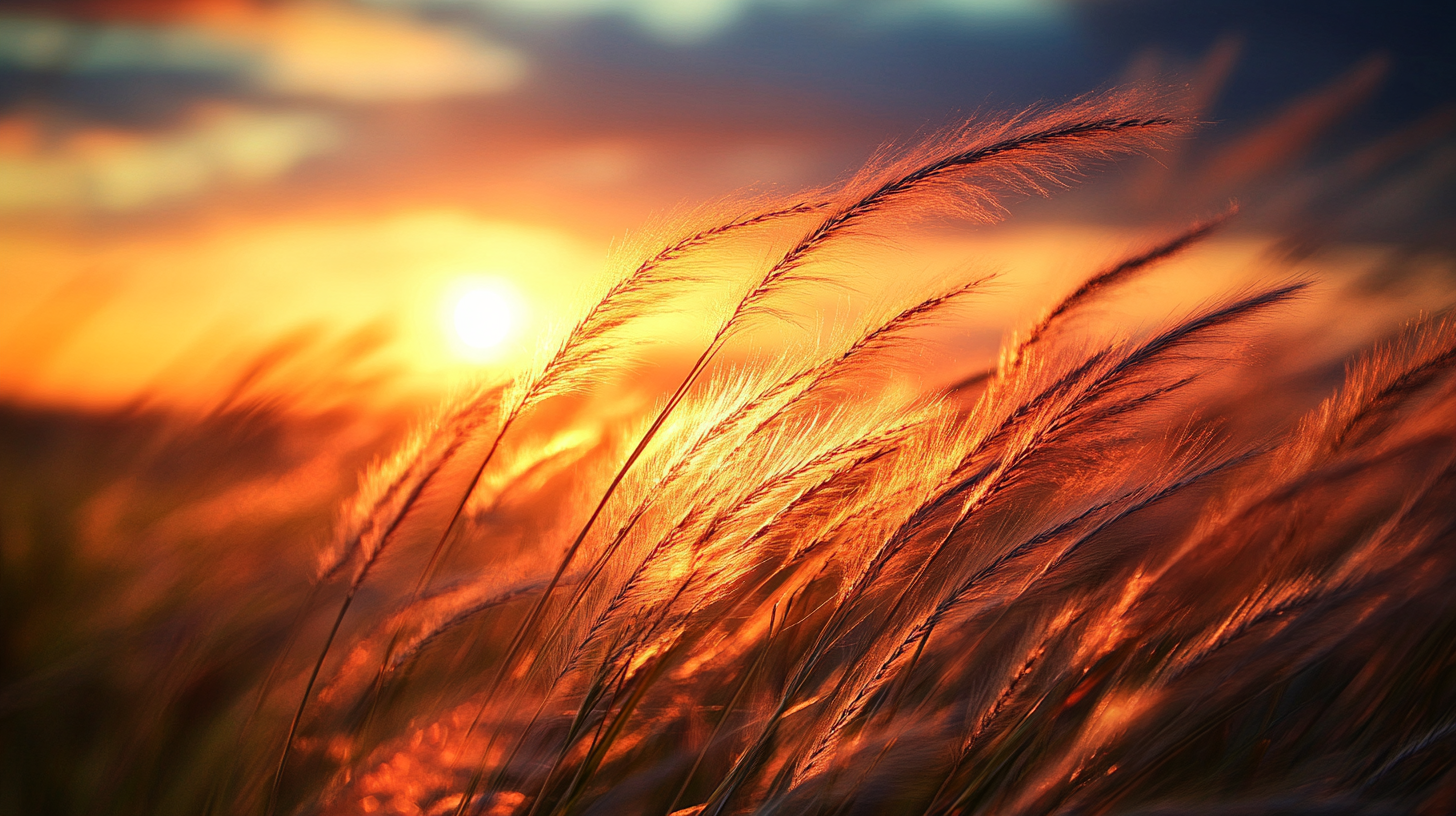 sunset wind blowing across tall grass in beautiful photo