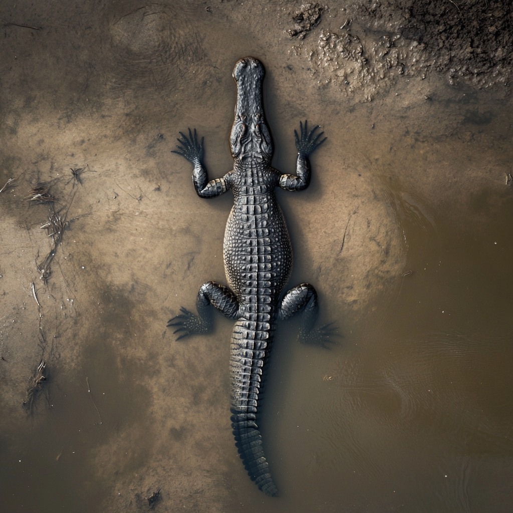 Crocodile swimming in murky water