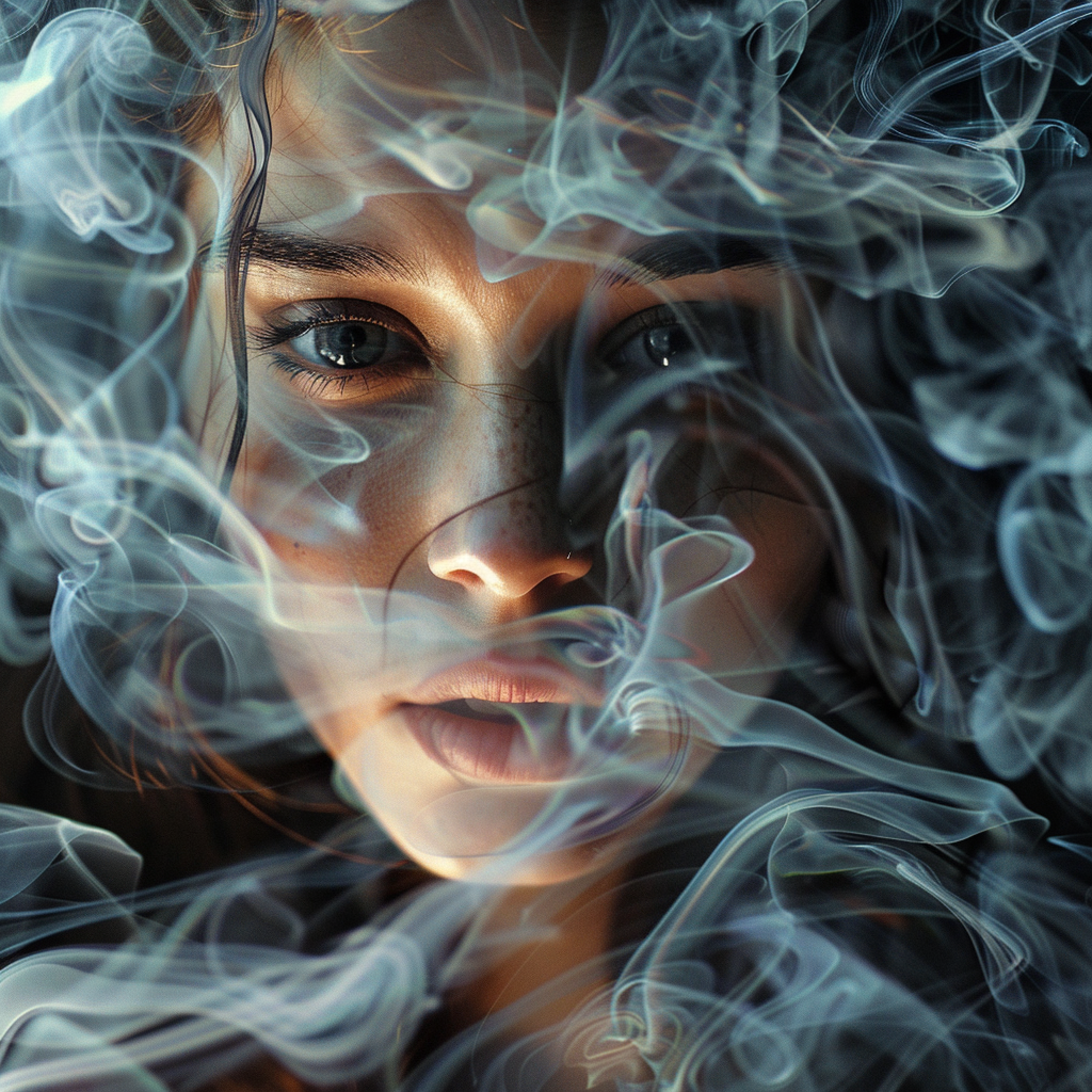 Woman in swirling smoke portrait