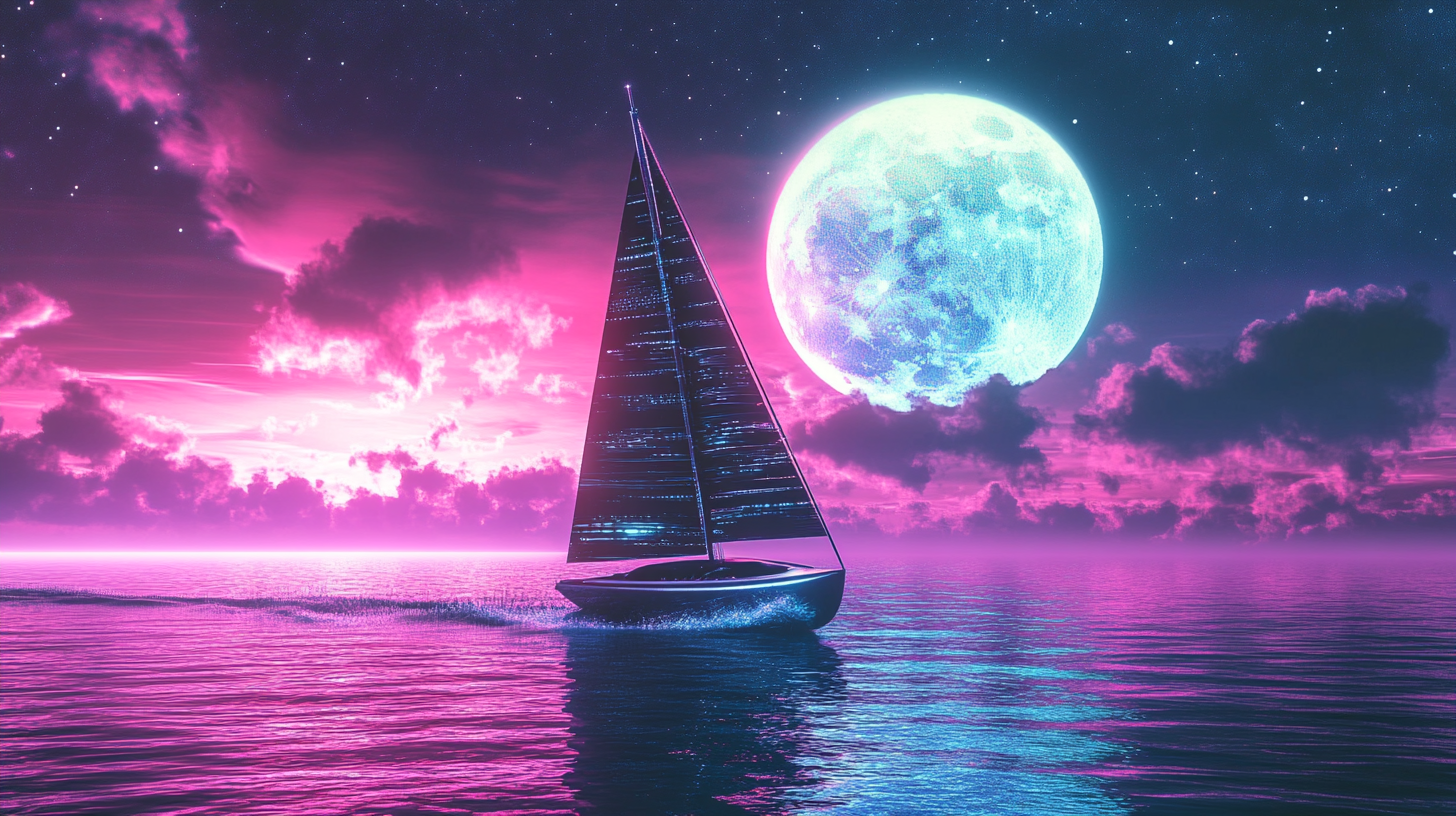 Sailboat sailing on retro sea